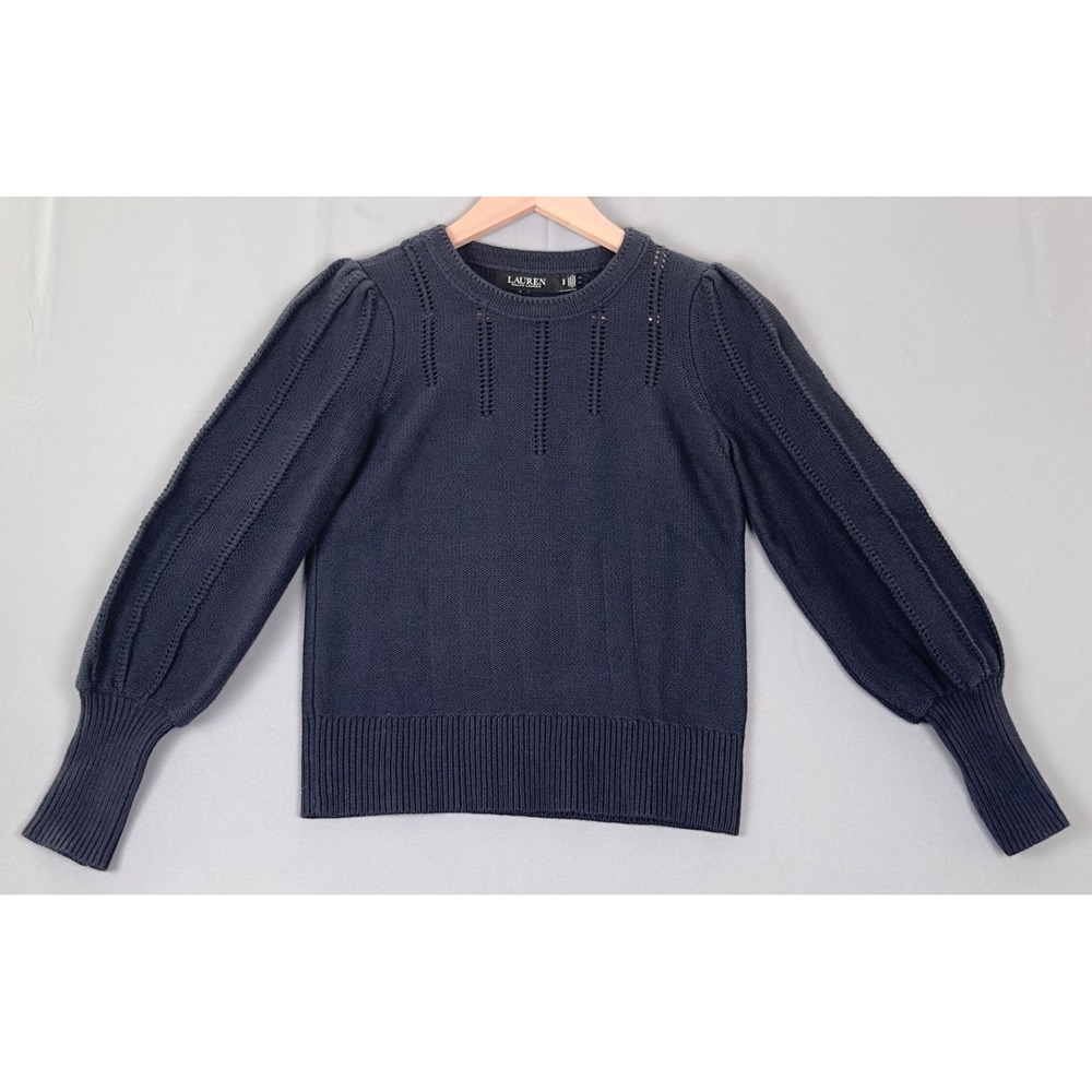Lauren Ralph Lauren Marmie Puff Sleeve Knit Sweater Women's Small Navy